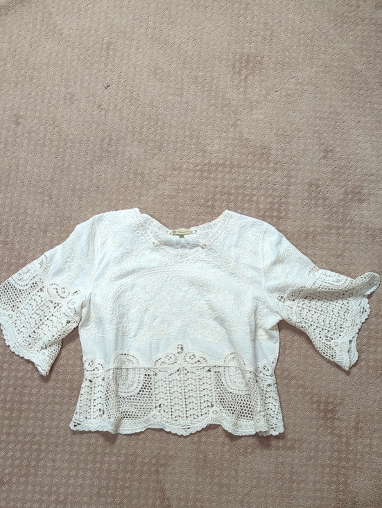 Democracy Tops - Democracy White Crochet Lace Peplum Blouse